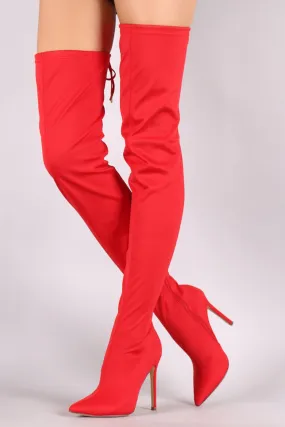 Liliana Pointy Toe Drawstring-Tie Stiletto Elastane Over-The-Knee Boots