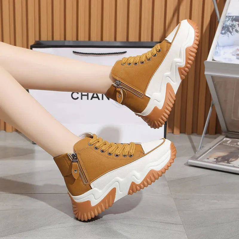 New 2024 Spring Autumn Vulcanized Shoes High Top Lace-up Casual Shoes Sports Women's Shoes Thick Soles Increase Shoes