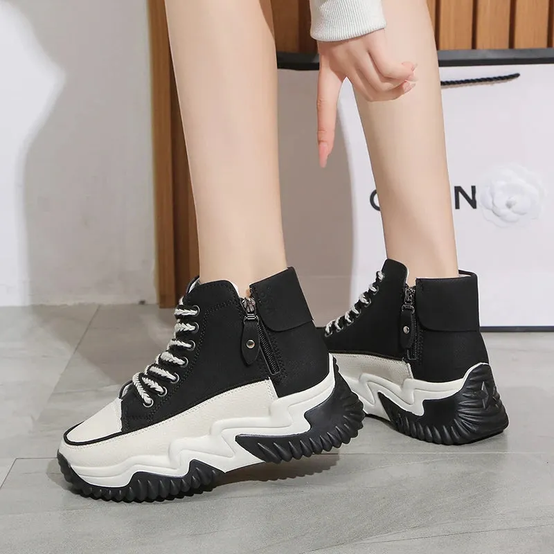 New 2024 Spring Autumn Vulcanized Shoes High Top Lace-up Casual Shoes Sports Women's Shoes Thick Soles Increase Shoes