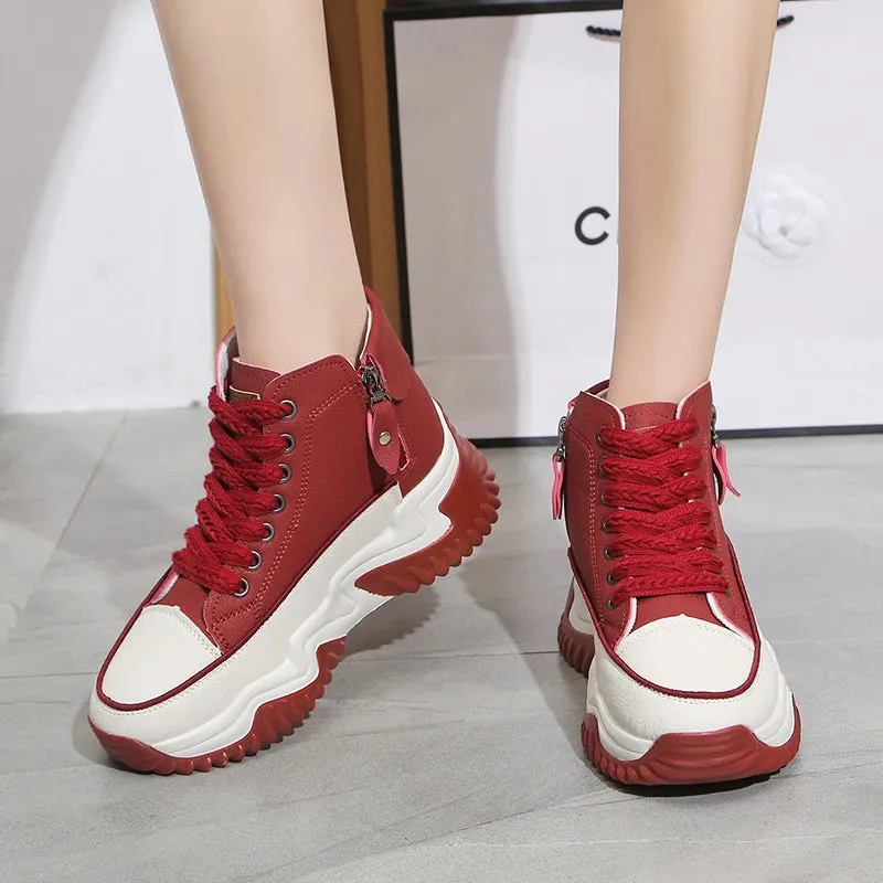 New 2024 Spring Autumn Vulcanized Shoes High Top Lace-up Casual Shoes Sports Women's Shoes Thick Soles Increase Shoes