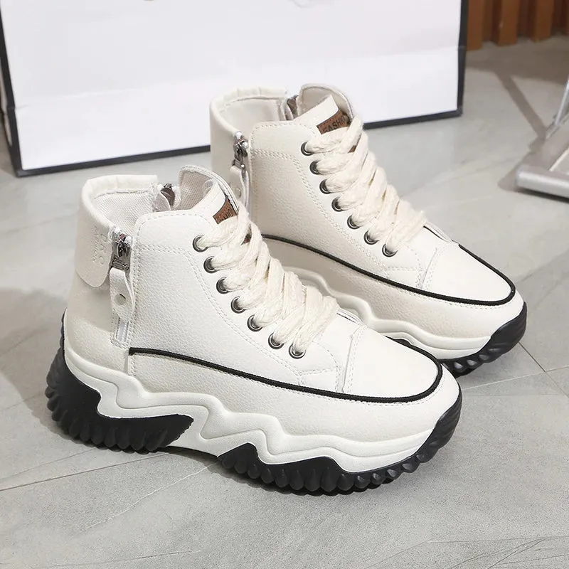 New 2024 Spring Autumn Vulcanized Shoes High Top Lace-up Casual Shoes Sports Women's Shoes Thick Soles Increase Shoes