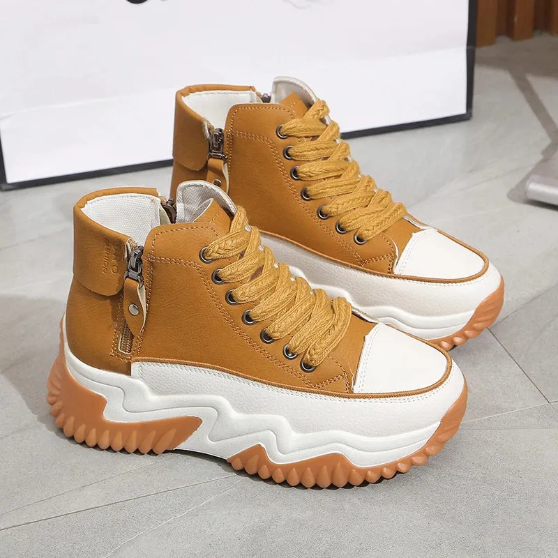 New 2024 Spring Autumn Vulcanized Shoes High Top Lace-up Casual Shoes Sports Women's Shoes Thick Soles Increase Shoes