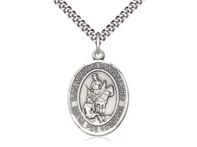 San Martin Caballero Sterling Silver Pendant on a 24 inch Light Rhodium Heavy Curb Chain.