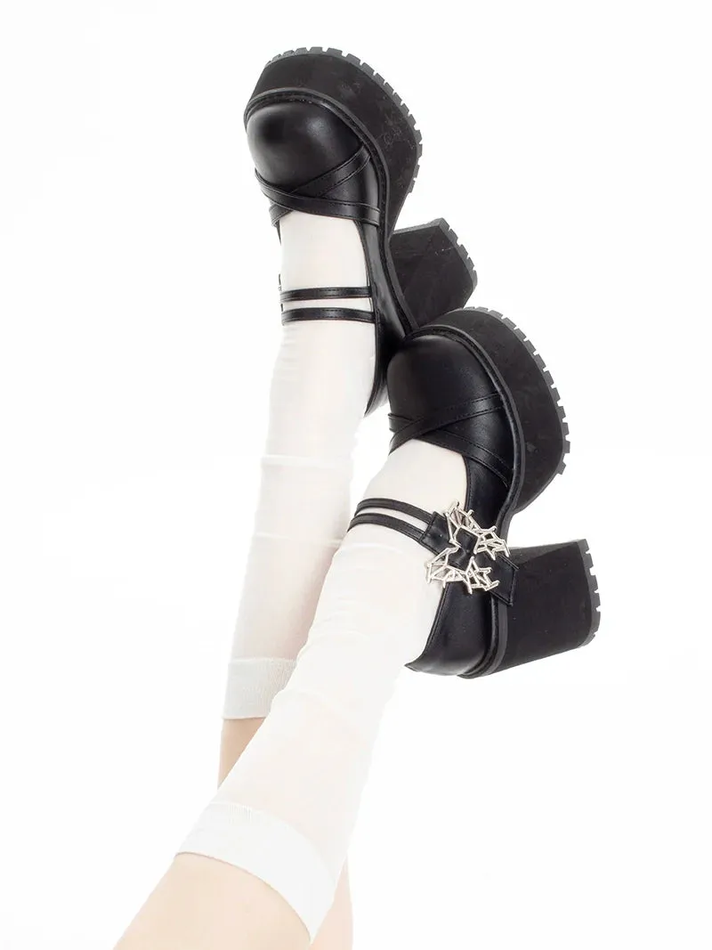 Style Platform Shoes College Butterfly Heel Block