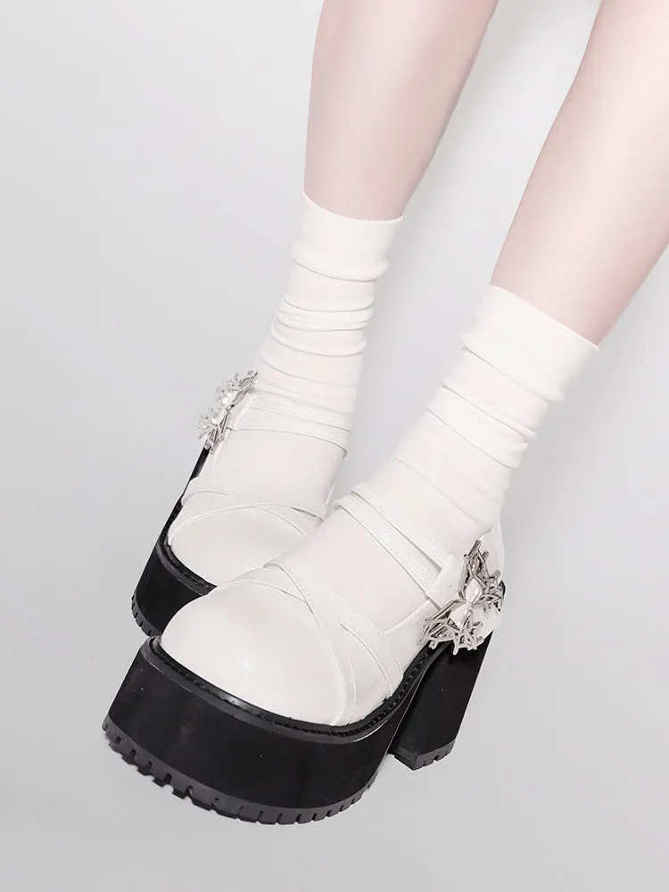 Style Platform Shoes College Butterfly Heel Block