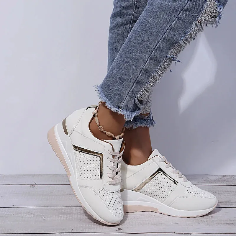 Women Sneakers Ladies Lace-Up Wedge Sports Shoes Trainers