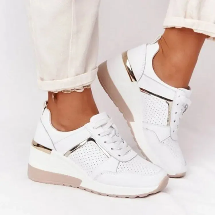 Women Sneakers Ladies Lace-Up Wedge Sports Shoes Trainers