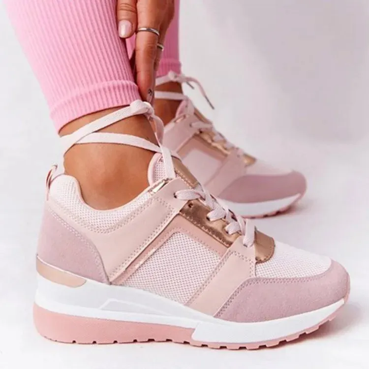 Women Sneakers Ladies Lace-Up Wedge Sports Shoes Trainers