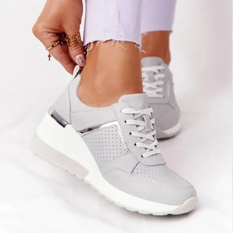 Women Sneakers Ladies Lace-Up Wedge Sports Shoes Trainers