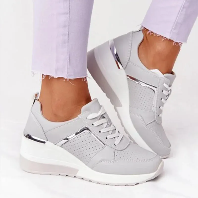 Women Sneakers Ladies Lace-Up Wedge Sports Shoes Trainers