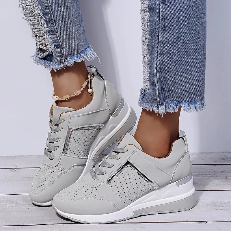 Women Sneakers Ladies Lace-Up Wedge Sports Shoes Trainers