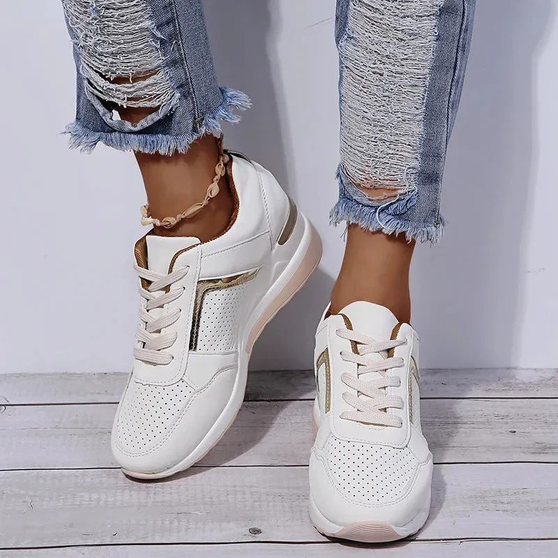 Women Sneakers Ladies Lace-Up Wedge Sports Shoes Trainers