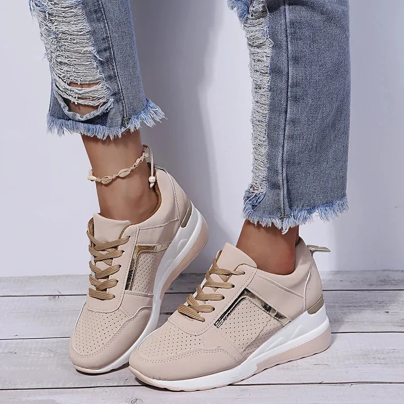 Women Sneakers Ladies Lace-Up Wedge Sports Shoes Trainers