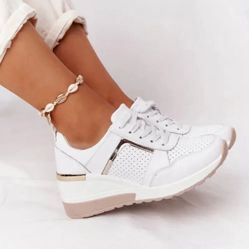 Women Sneakers Ladies Lace-Up Wedge Sports Shoes Trainers