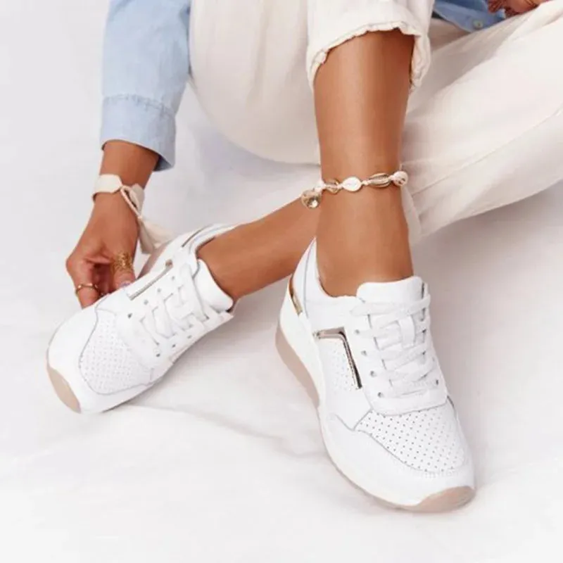 Women Sneakers Ladies Lace-Up Wedge Sports Shoes Trainers