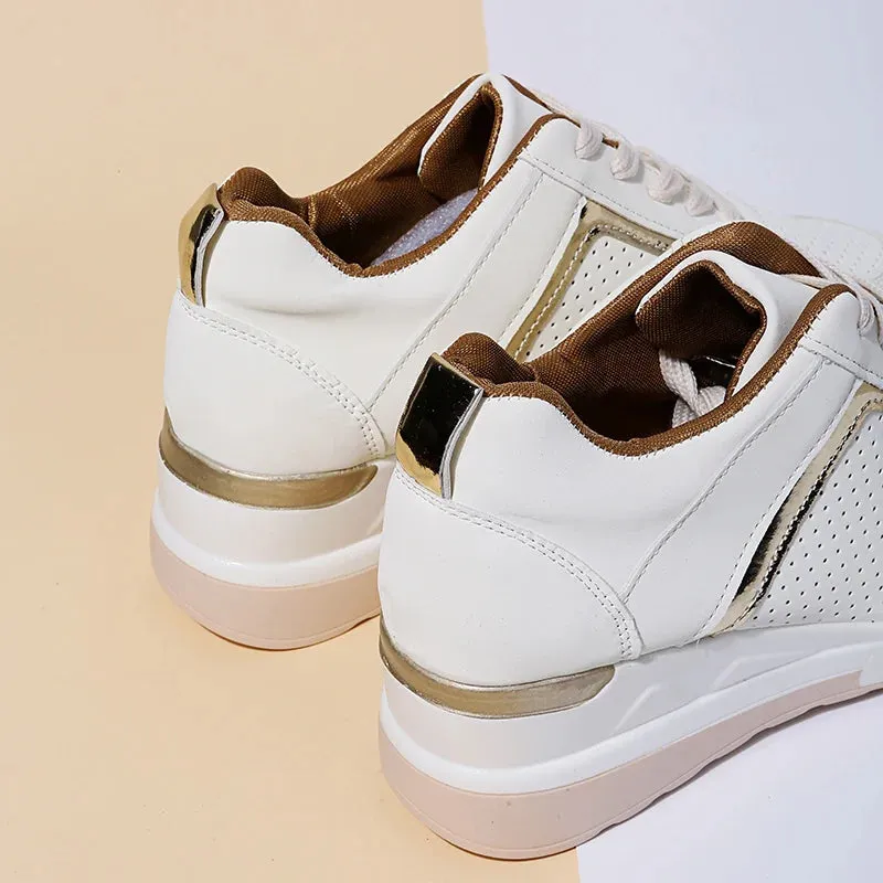 Women Sneakers Ladies Lace-Up Wedge Sports Shoes Trainers
