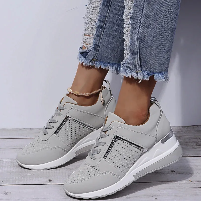 Women Sneakers Ladies Lace-Up Wedge Sports Shoes Trainers