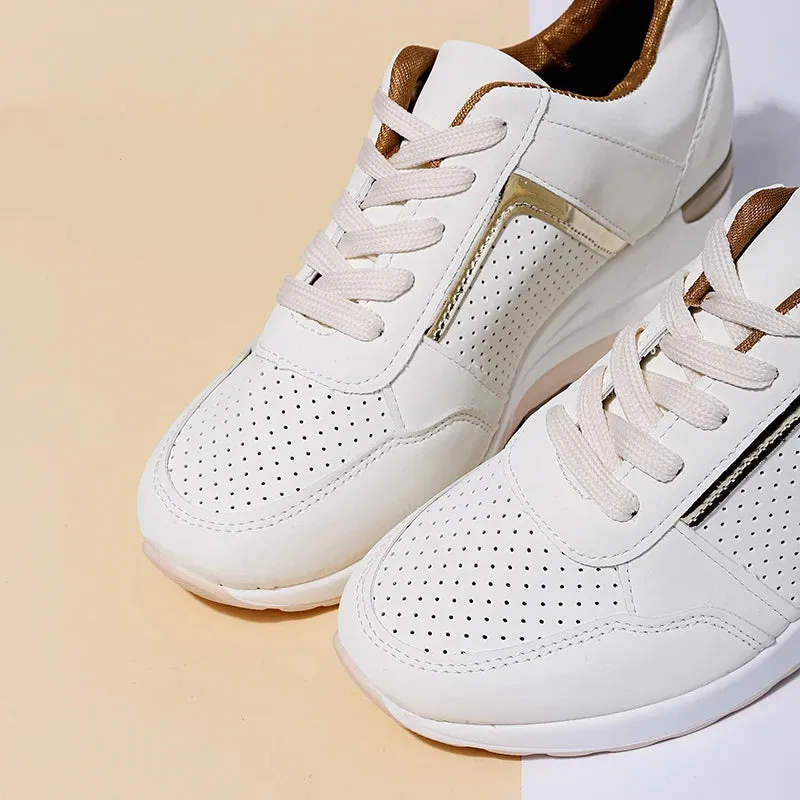Women Sneakers Ladies Lace-Up Wedge Sports Shoes Trainers