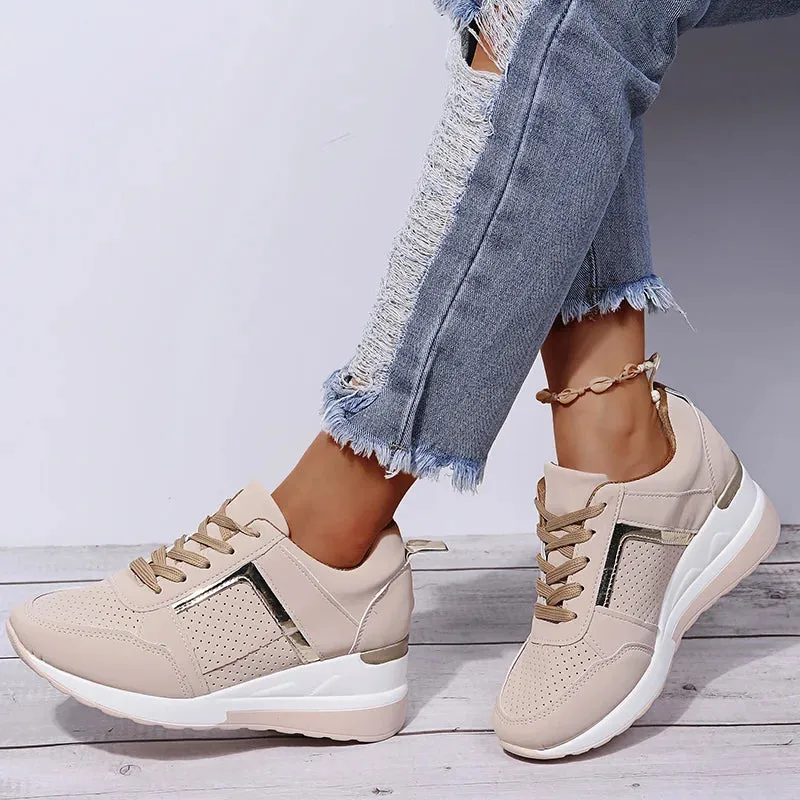 Women Sneakers Ladies Lace-Up Wedge Sports Shoes Trainers