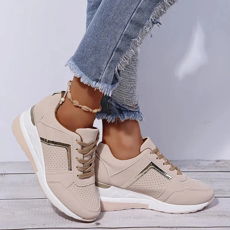 Women Sneakers Ladies Lace-Up Wedge Sports Shoes Trainers