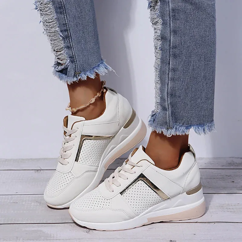 Women Sneakers Ladies Lace-Up Wedge Sports Shoes Trainers