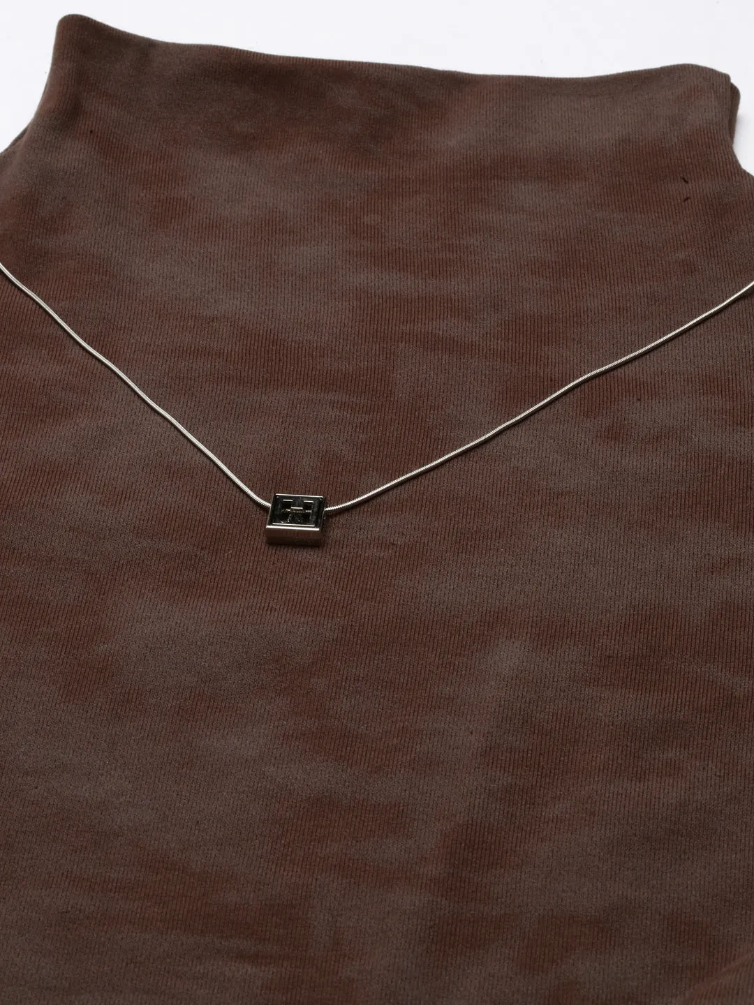 Women Solid Brown Ruched Top Comes with Neck Chain